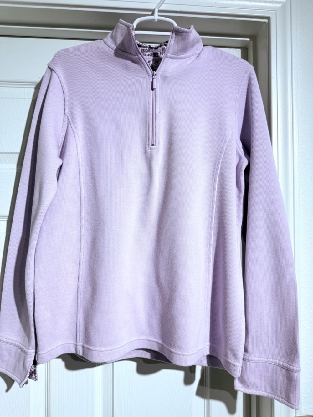 Orvis Lavender Floral-Trim Quarter Zip Cotton Blend Pullover